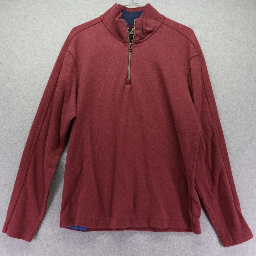 Robert Graham Sweater Mens Medium Classic Fit‎ 1/4 Zip Pullover Mock Neck Red